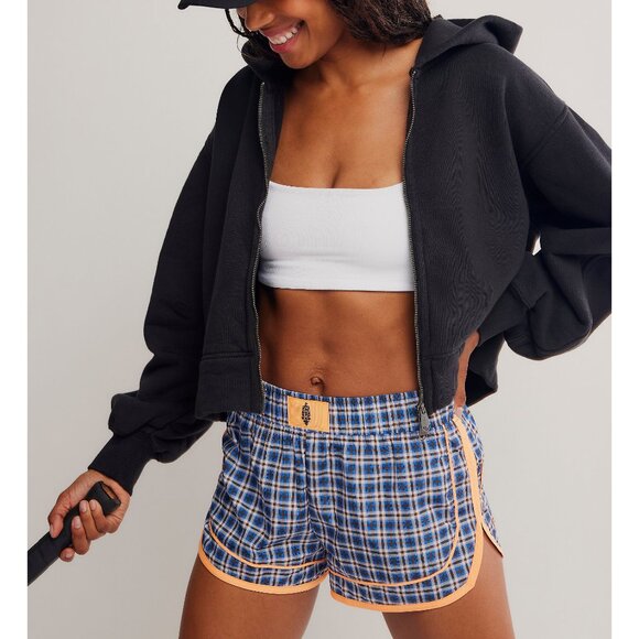 🆕 FP MOVEMENT Varsity Blues Printed Shorts / Plaid Neon Clementine - Picture 2 of 7